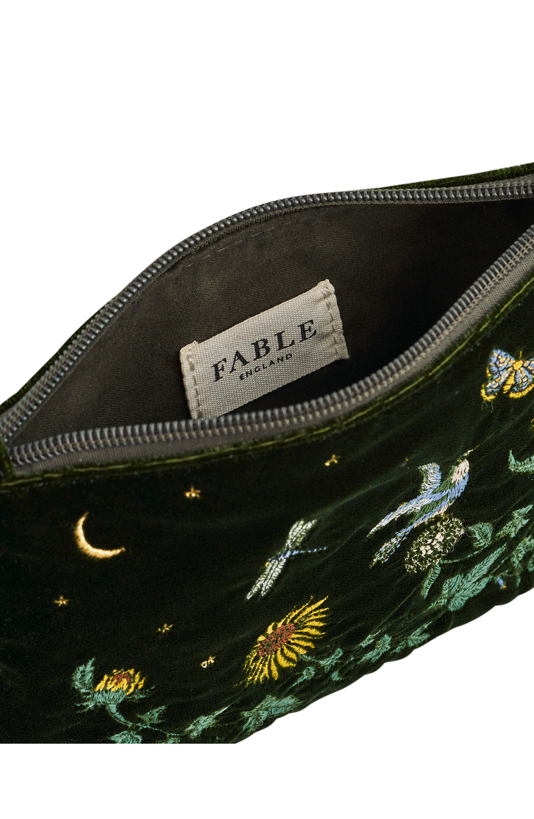 Fable England Sunflower Velvet Embroidered Pouch, Alternate, color, Dark Green
