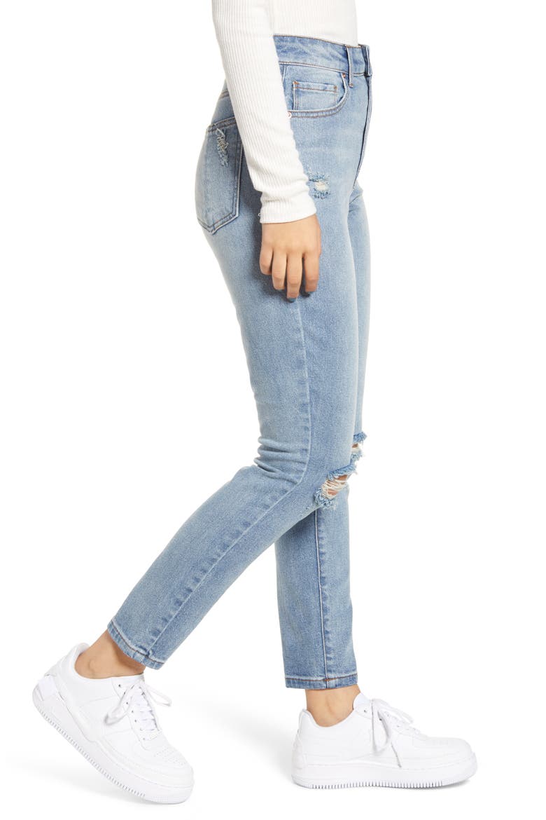 Ripped High Waist Mom Jeans, Alternate, color, LIGHT WASH