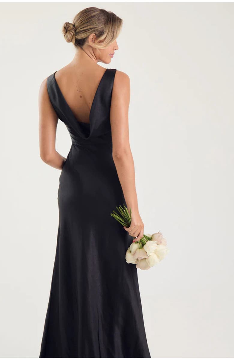 Six Stories Cowl Back Satin Bridesmaid Dress, Alternate, color, Black