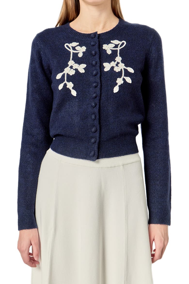 Crochet Flower Cardigan, Alternate, color, NAVY/OFF WHITE