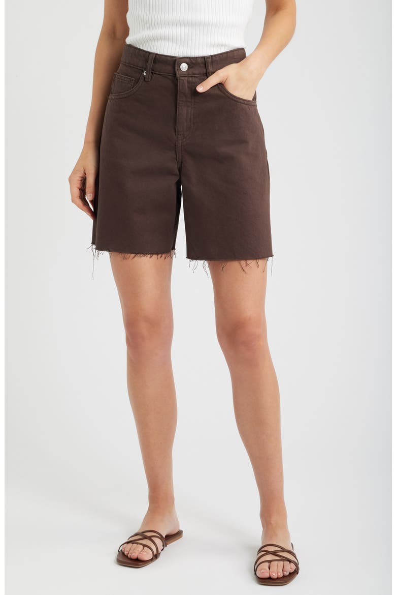 Raw Hem Denim Bermuda Shorts, Main, color, CHOCOLATE