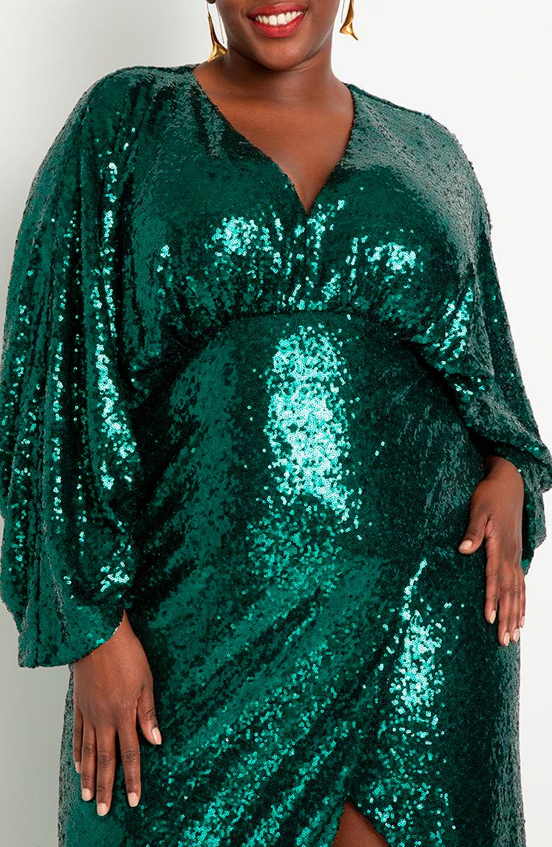 ELOQUII Dolman Long Sleeve Sequin Dress, Alternate, color, 