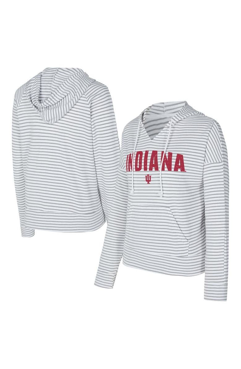 CONCEPTS SPORT Men's Concepts Sport  White/Gray Indiana Hoosiers French Terry Striped V-Neck Pullover Hoodie, Main, color, White