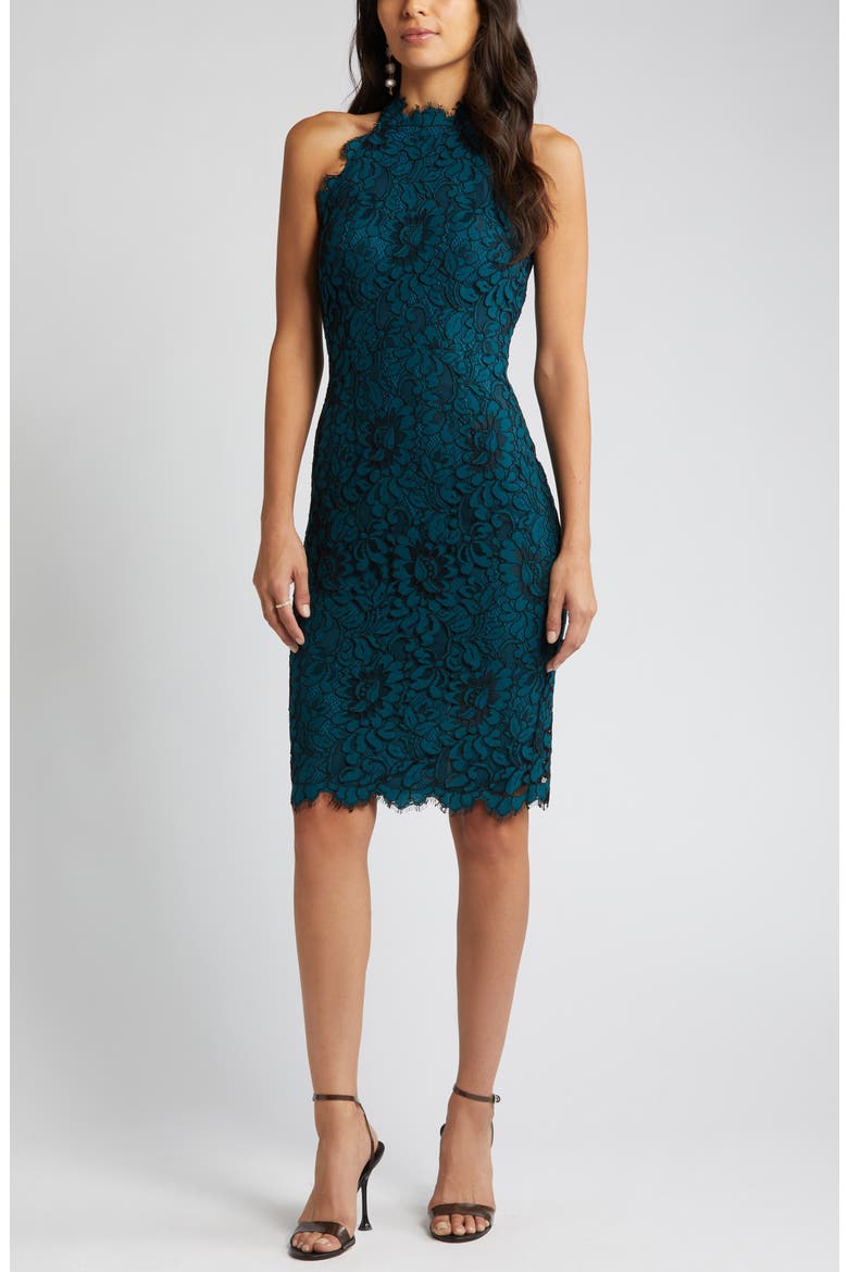 Mock Neck Lace Sheath Dress, Alternate, color, TEAL