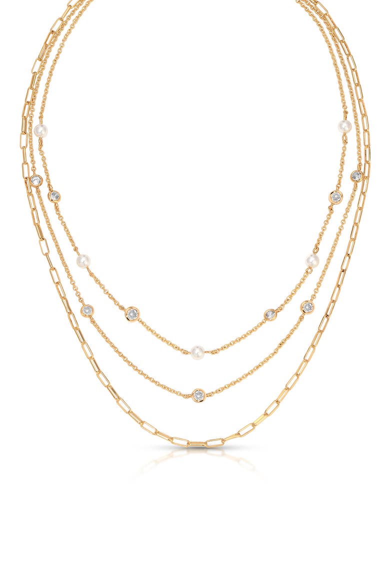 Faux Pearl & Crystal Layered Station Necklace, Main, color, GOLD