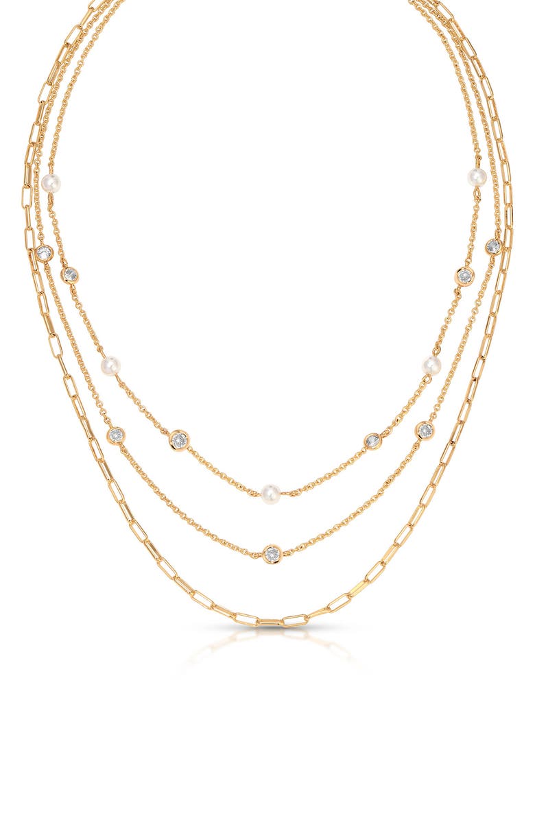 Ettika Faux Pearl & Crystal Layered Station Necklace, Main, color, Gold
