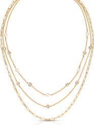 Ettika Faux Pearl & Crystal Layered Station Necklace