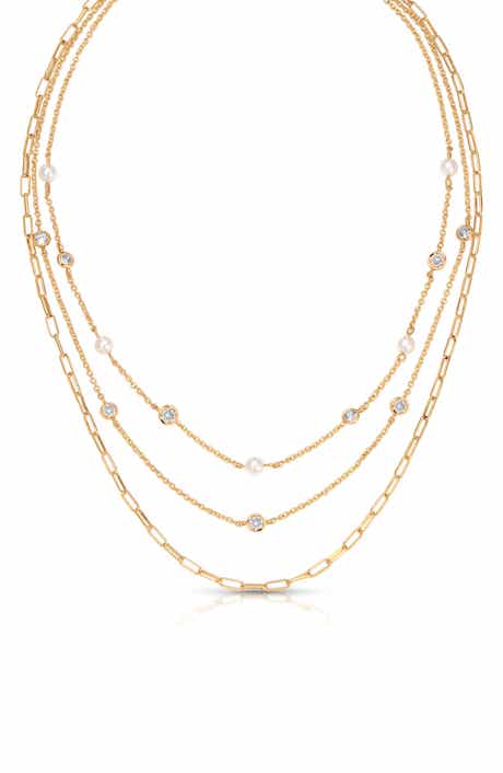 Faux Pearl & Crystal Layered Station Necklace