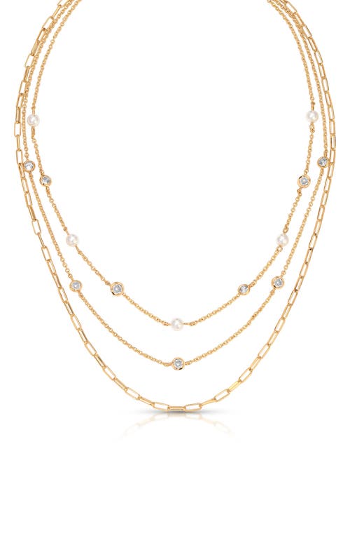 Ettika Faux Pearl & Crystal Layered Station Necklace In Gold