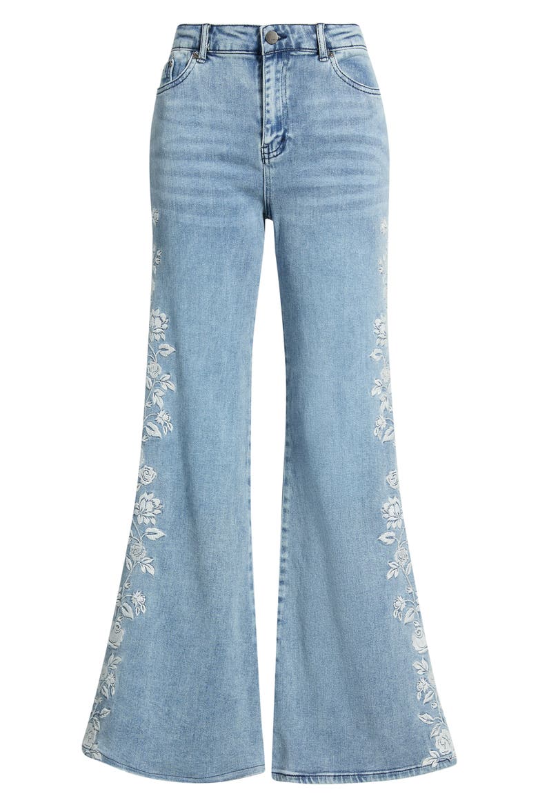 Flower Embroidered Flare Leg Hems, Alternate, color, LIGHT INDIGO