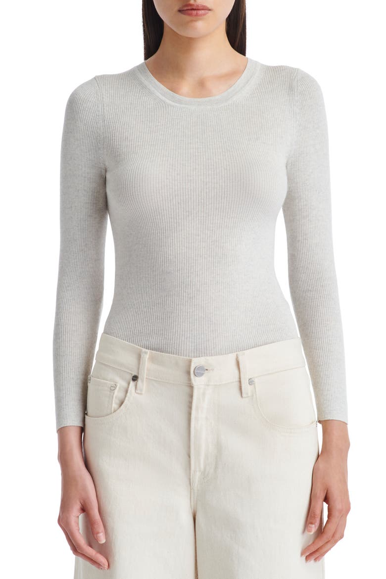 Merino Wool Rib Crewneck Sweater, Main, color, WHITE HEATHER GREY