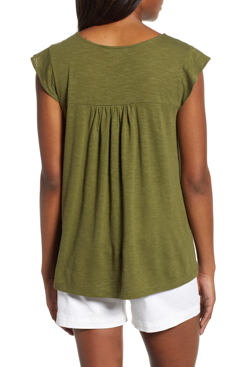 Eyelet Detail Baby Doll Top, Alternate, color, OLIVE MOSS