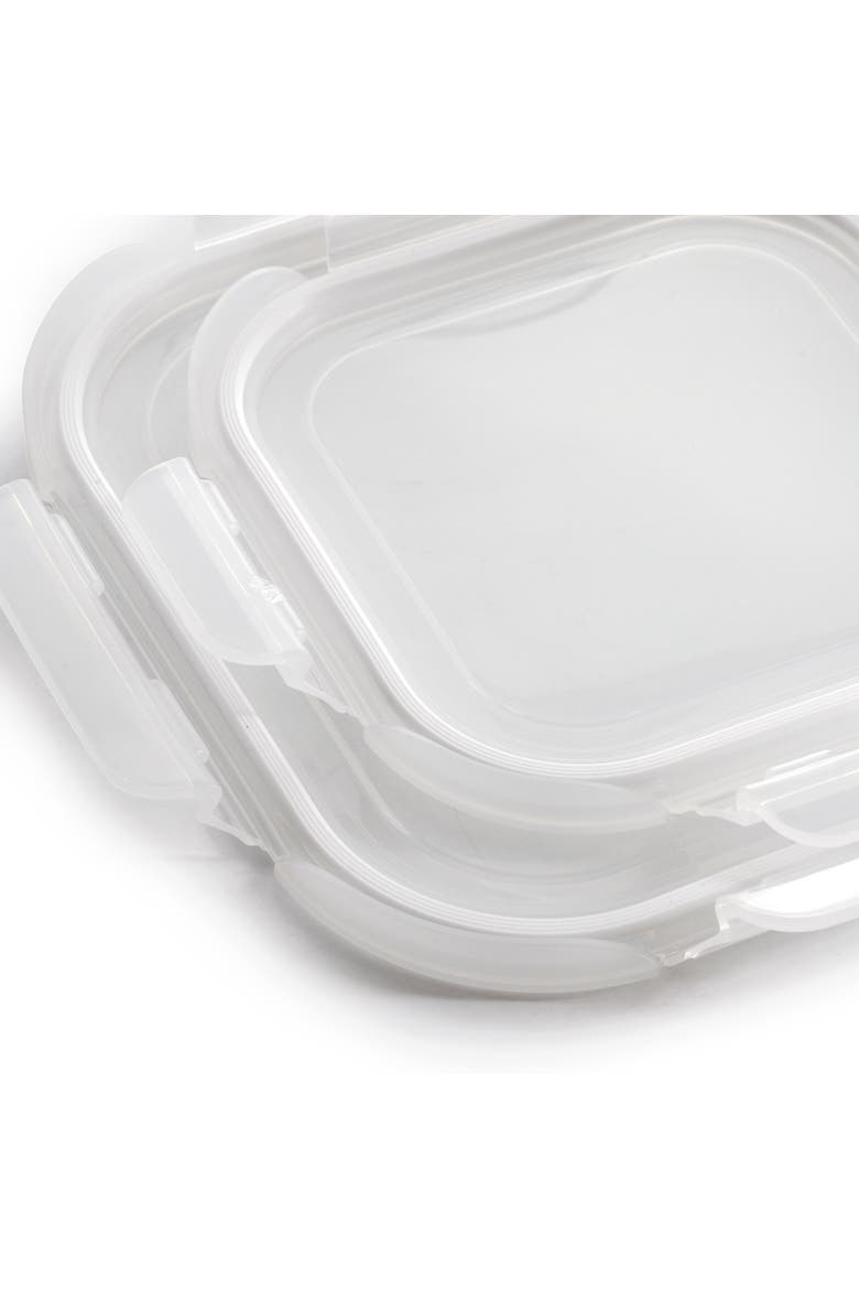 4 Piece Glass Square Storage Container Set Snap Lids, Alternate, color, Clear
