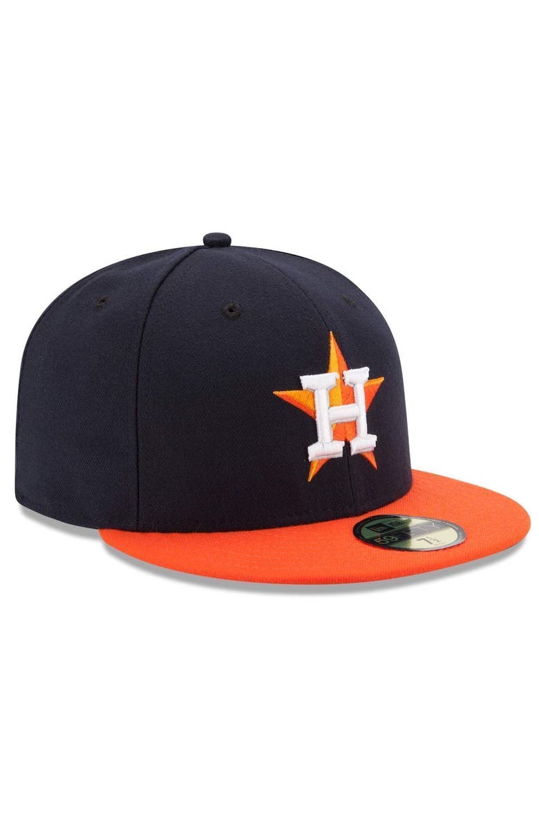 New Era Men's New Era Navy/Orange Houston Astros Road Authentic Collection On Field 59FIFTY Performance Fitted Hat, Alternate, color, Navy