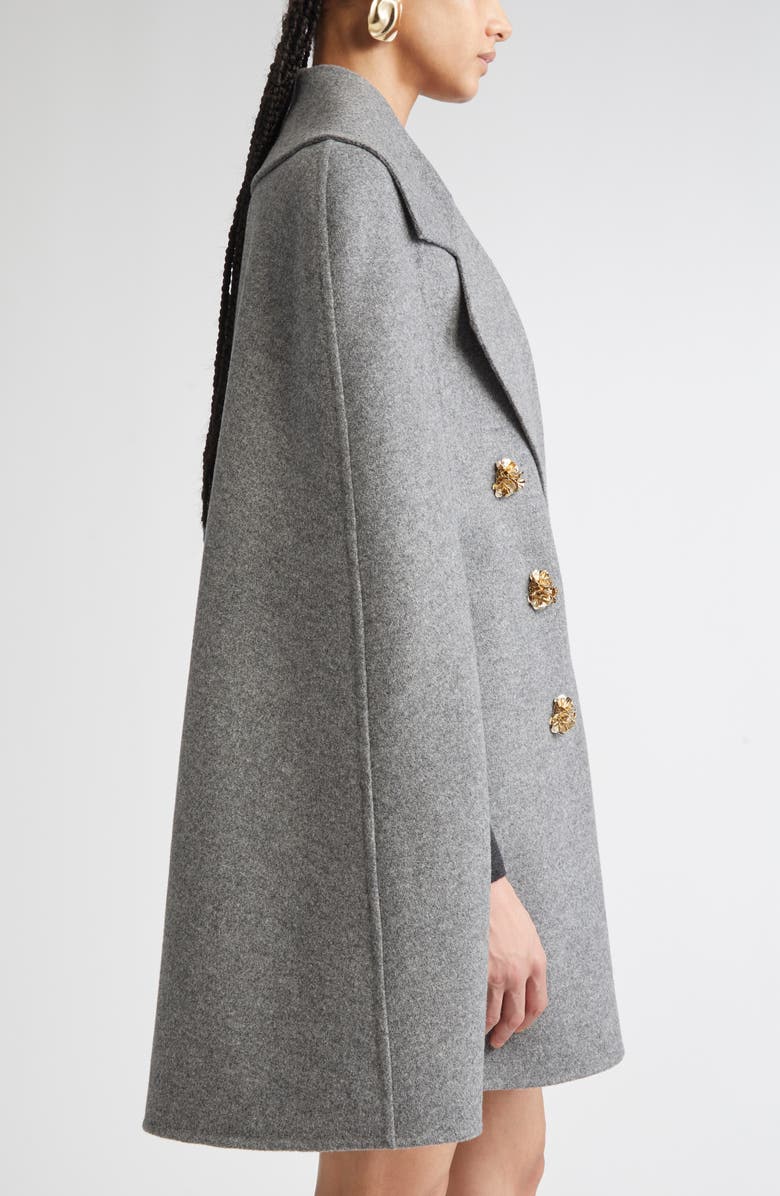 Carolina Herrera Double Face Virgin Wool Peacoat Cape, Alternate, color, Melange Grey