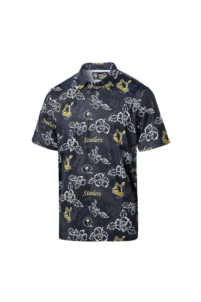 Men's Reyn Spooner Black Pittsburgh Steelers Throwback Pua Performance Polo, Alternate, color, Black