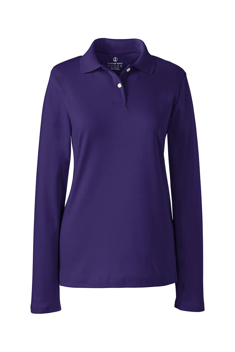 School Uniform  Long Sleeve Feminine Fit Mesh Polo Shirt, Alternate, color, Deep Purple