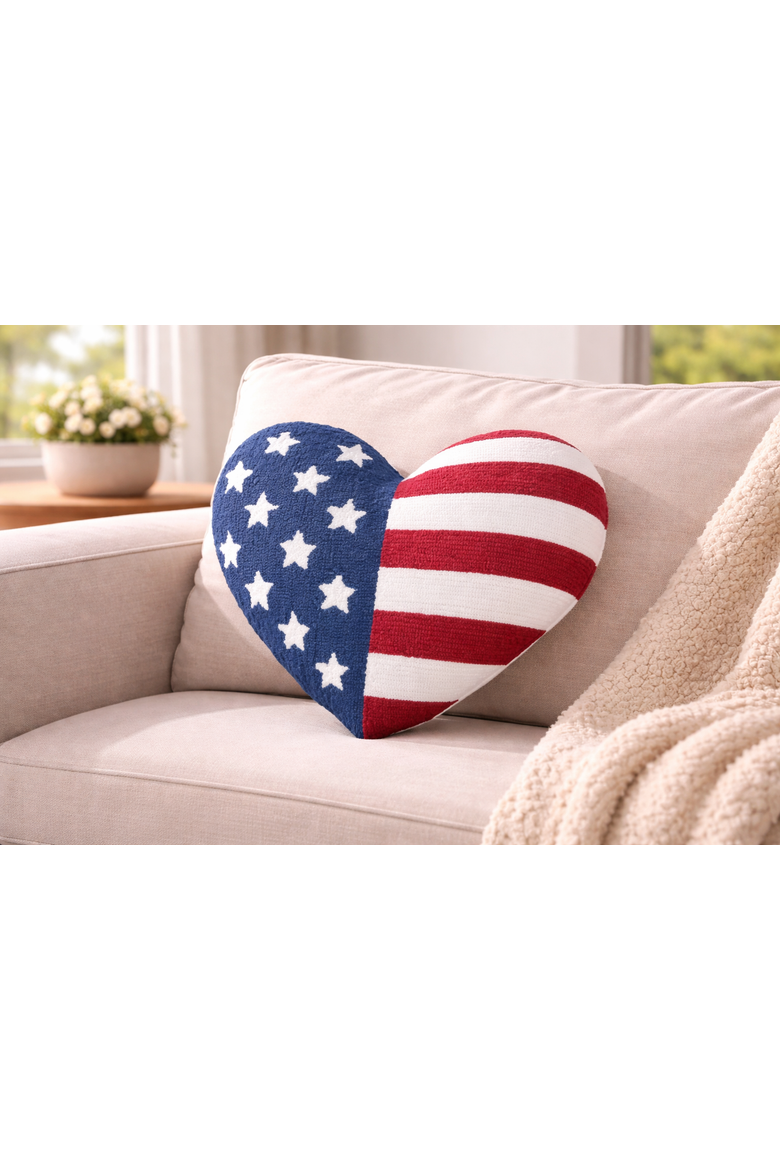 Stars & Stripes American Flag Patriotic Hooked Accent Pillow 18" x 21", Alternate, color, Blue