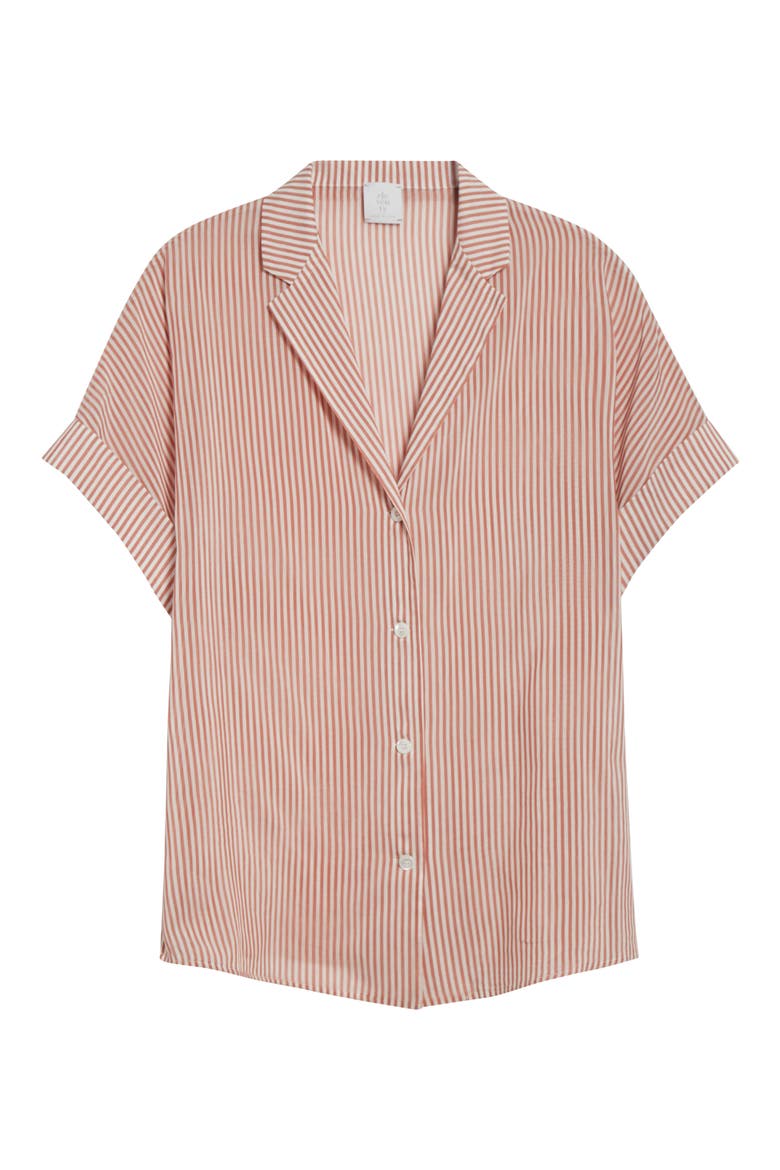 Stripe Cotton & Silk Camp Shirt, Alternate, color, RASPBERRY