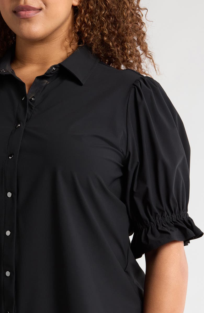 Liverpool Los Angeles Puff Sleeve Knit Snap-Up Shirt, Alternate, color, Black