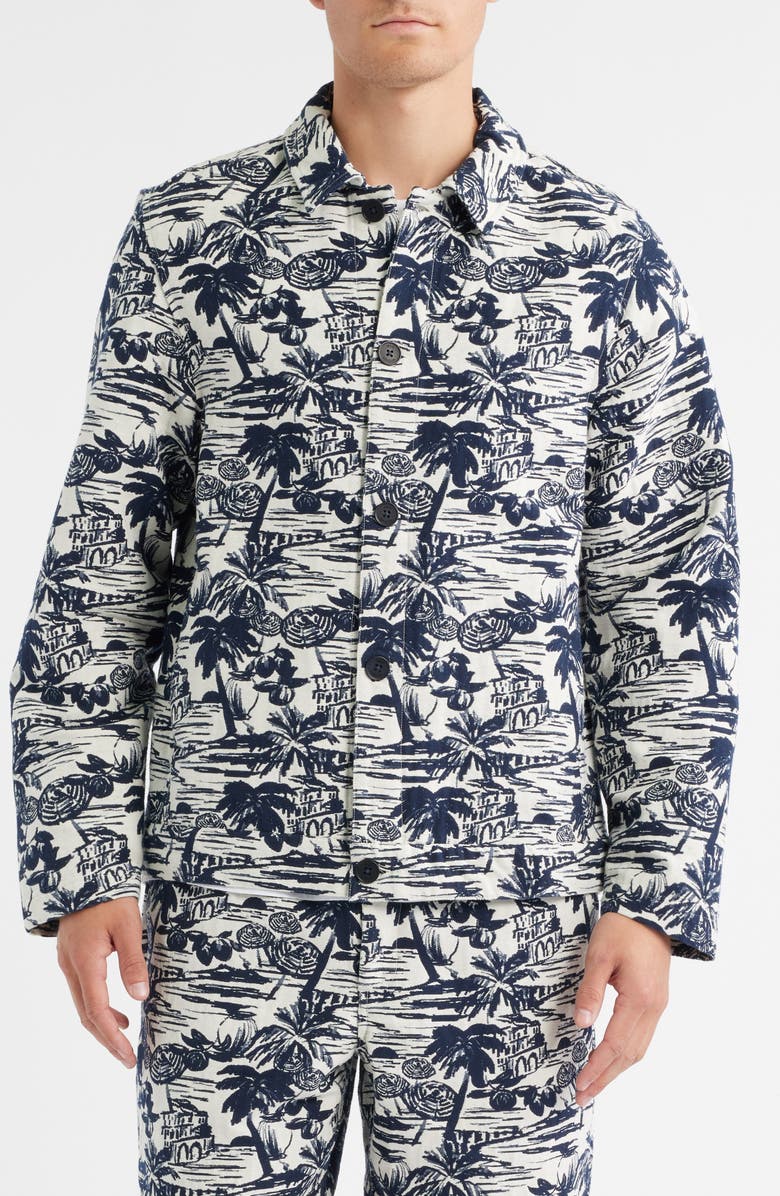 Wax London Iggy Beach Scene Cotton Blend Jacquard Jacket, Alternate, color, Navy / Ecru
