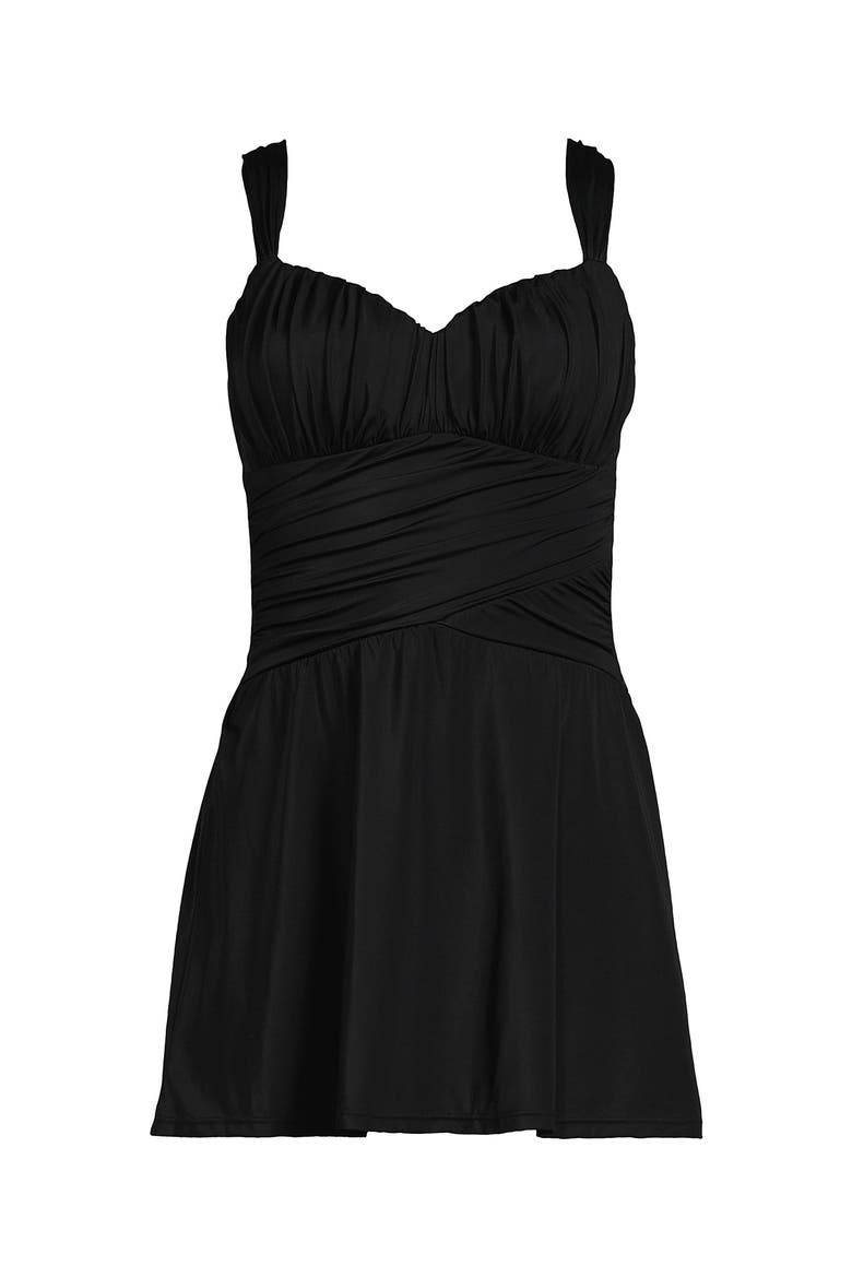 Slender Lite Sweetheart Shirred Swim Dress, Alternate, color, Black