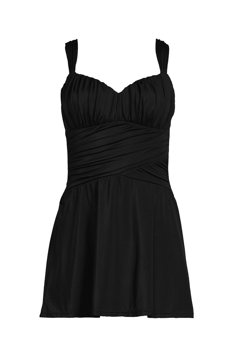 Lands' End Slender Lite Sweetheart Shirred Swim Dress, Alternate, color, Black