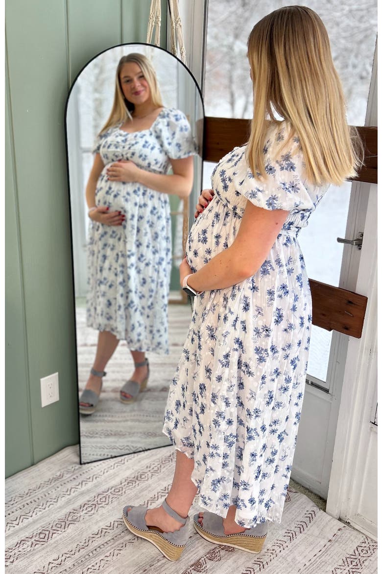 Floral Smocked Bodice Midi Dress, Alternate, color, Blue