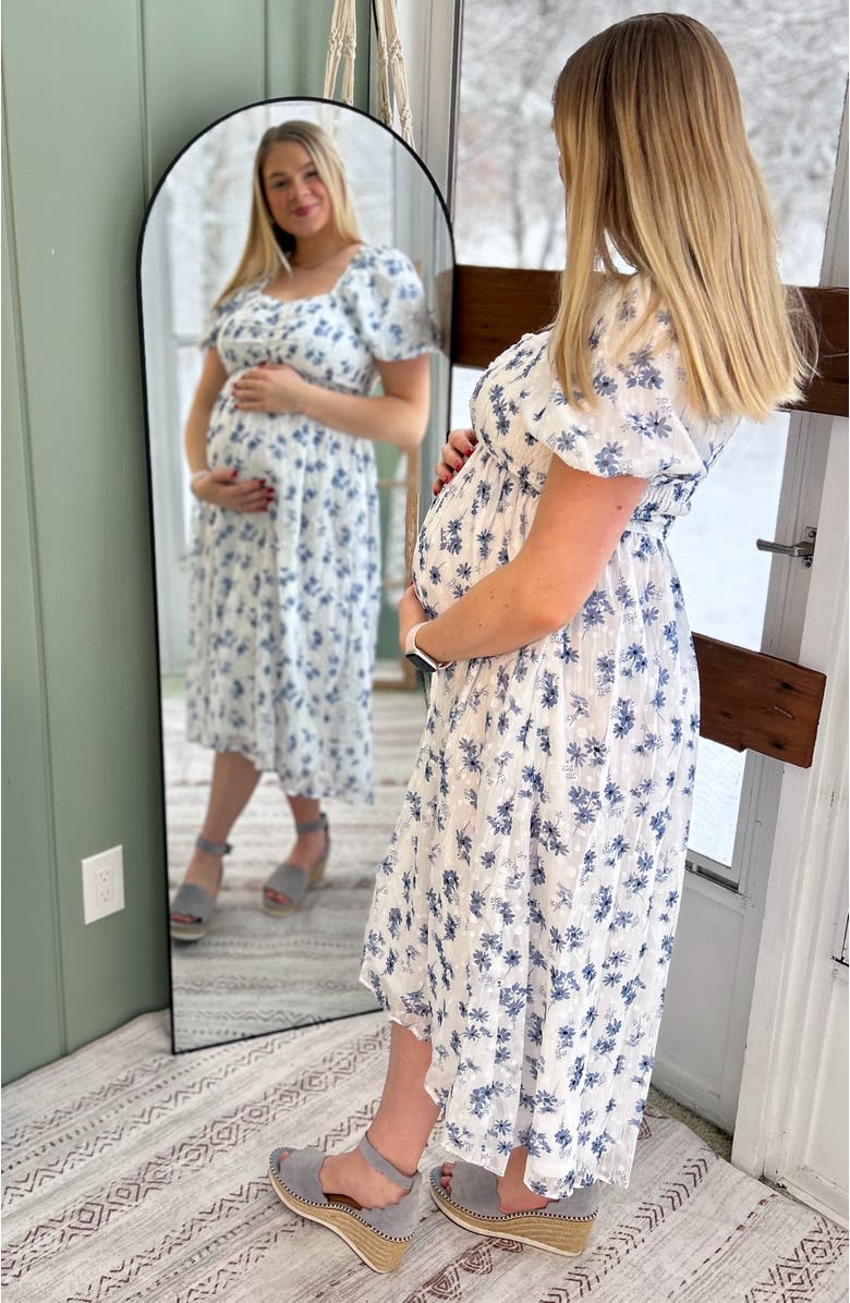 PinkBlush Floral Smocked Bodice Midi Dress, Alternate, color, Blue