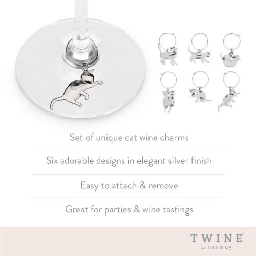 Twine Cat Wine Charms Set Of 6 In Silver
