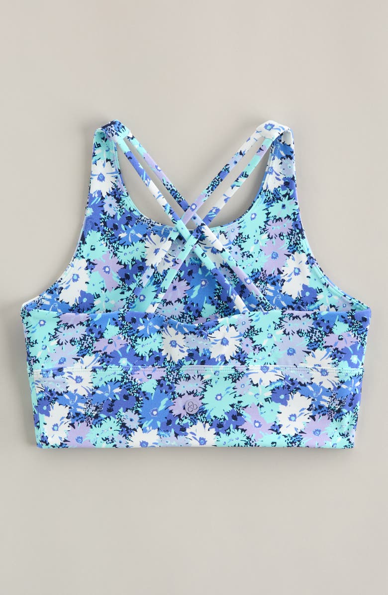 Zella Girl Kids' Strappy Seamless Bra, Alternate, color, Blue Persia Flower Burst Print