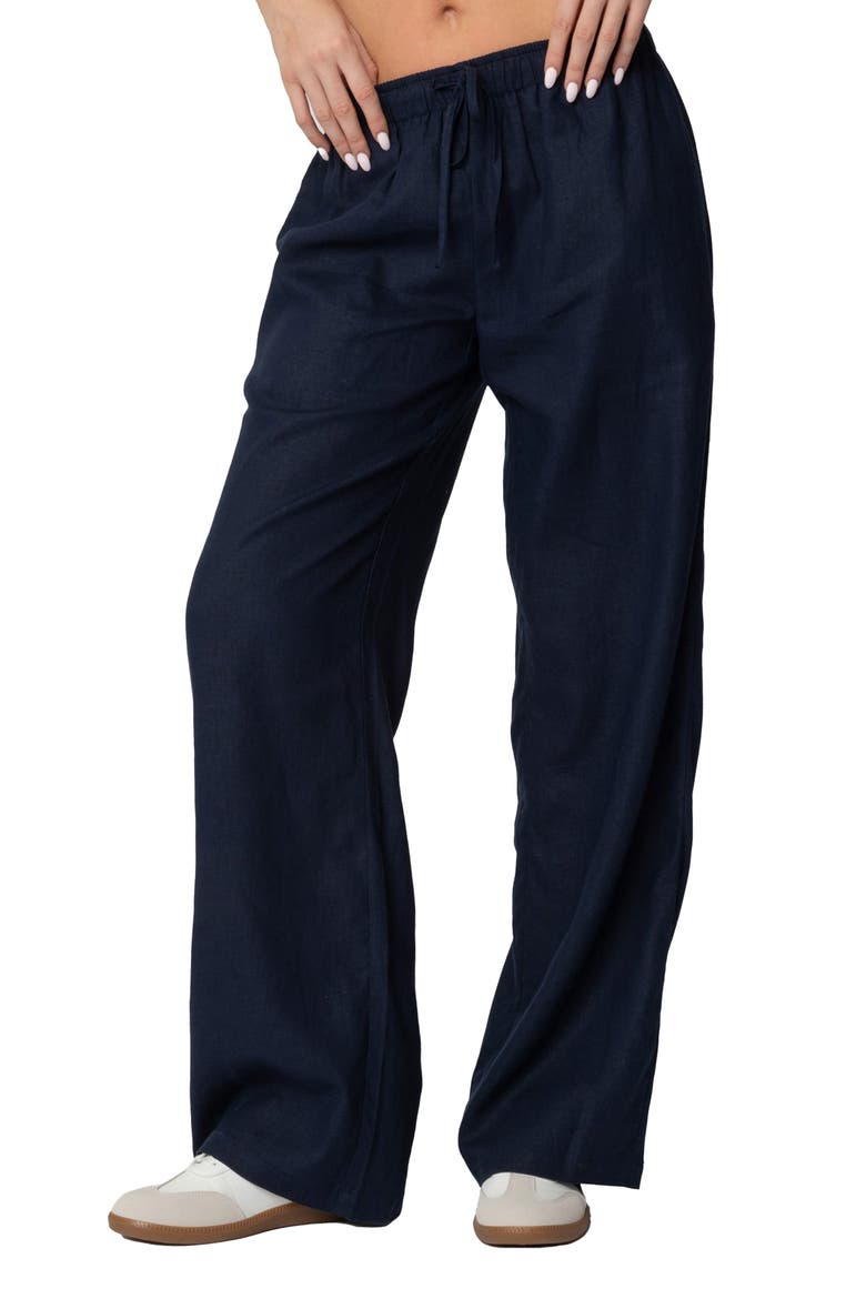Yasmine Low Rise Linen Blend Drawstring Pants, Main, color, NAVY