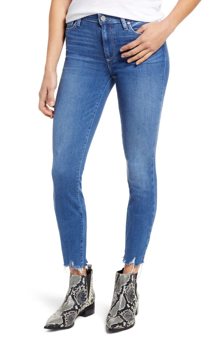 PAIGE Hoxton High Waist Distressed Hem Ankle Skinny Jeans, Main, color,