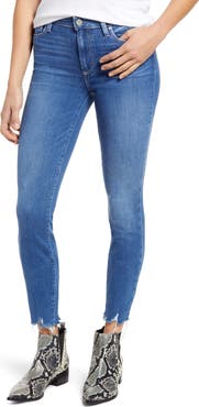 PAIGE Hoxton High Waist Distressed Hem Ankle Skinny Jeans