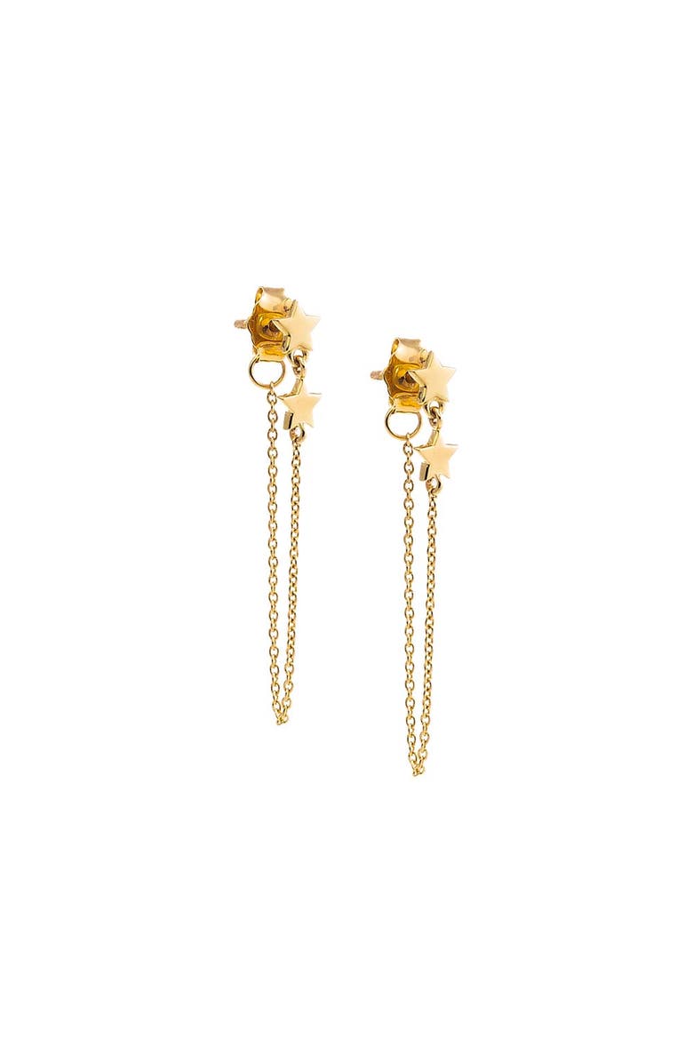 BY ADINA EDEN Solid Double Star Front Back Chain Stud Earring 14K, Main, color, 14K Gold