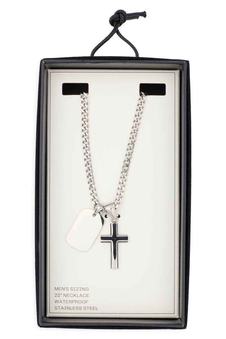 Men's Dog Tag & Cross Necklace, Main, color, STAINLESS