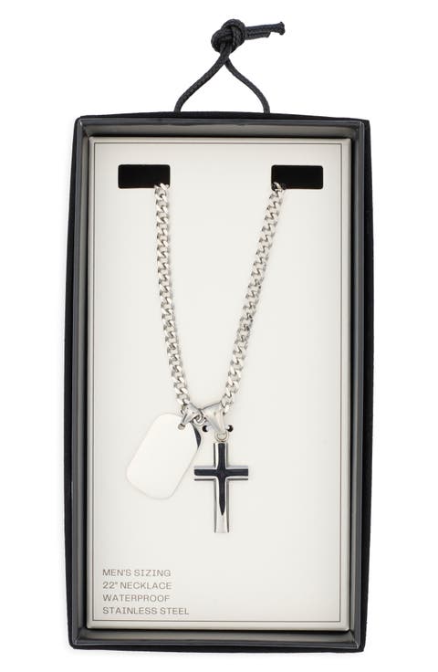 Men's Dog Tag & Cross Necklace