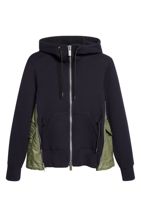 Mixed Media Scuba Knit & Nylon Twill Hoodie