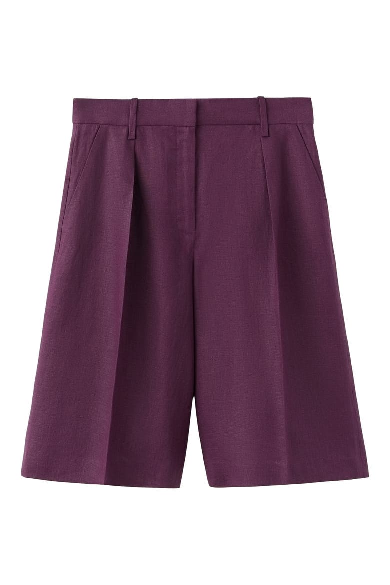 Linen Bermuda Shorts, Alternate, color, PURPLE