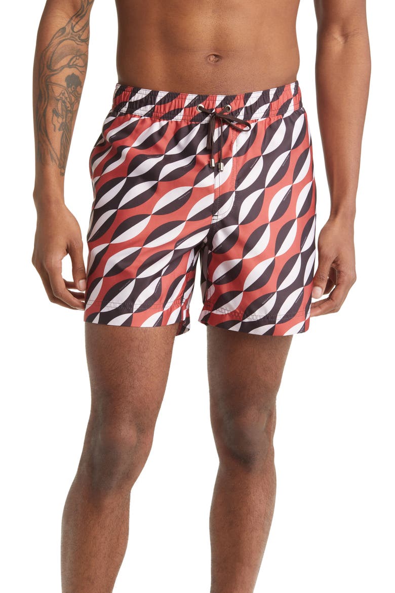 Easton Print Swim Trunks, Main, color, RED MULTI