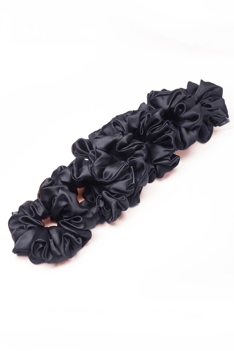 Black Silk Satin Scrunchies - Set of 6, Main, color, Black