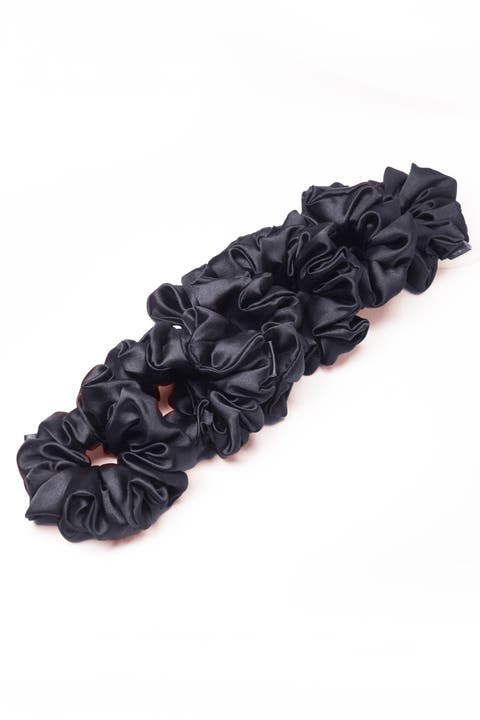 Black Silk Satin Scrunchies - Set of 6