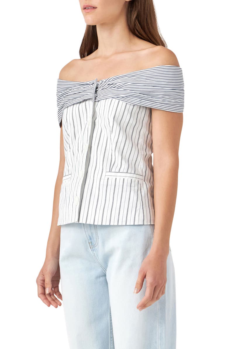 English Factory Stripe Off the Shoulder Blouse, Alternate, color, 