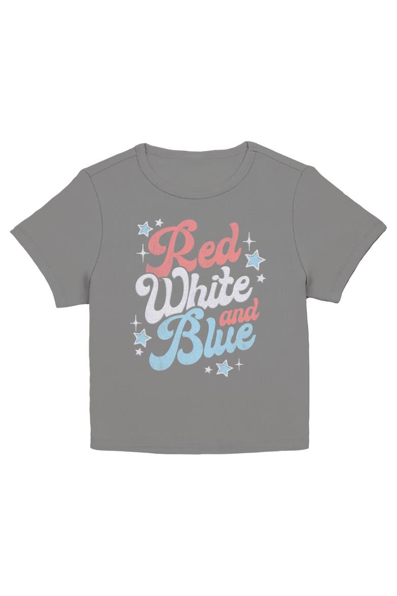 Junior's Red White And Blue Quote Short Sleeve Baby T-Shirt, Main, color, Charcoal