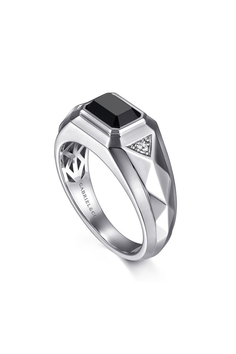Men's Facets Sterling Silver Onyx Ring, Alternate, color, STERLING SILVER/ ONYX