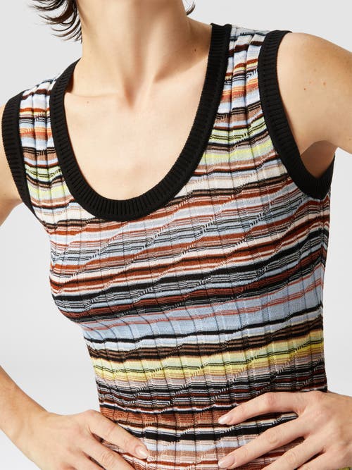 Missoni Rib-knit Striped Mini Dress In Blue