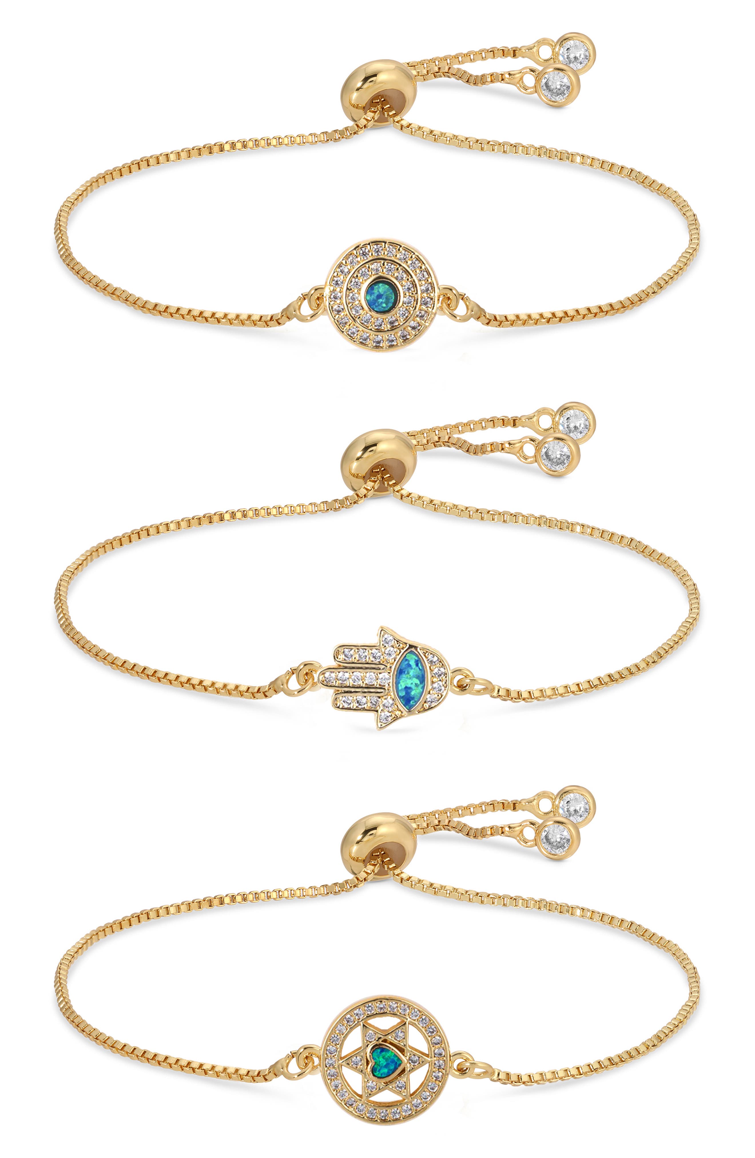 EYE CANDY LOS ANGELES Set of 3 Opal Evil Eye Hamsa Bolo Bracelets