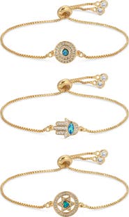 EYE CANDY LOS ANGELES Set of 3 Opal Evil Eye Hamsa Bolo Bracelets