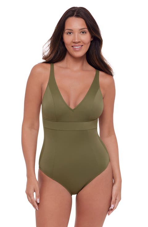 Banded Plunge V-Neck One Piece Swimsuit