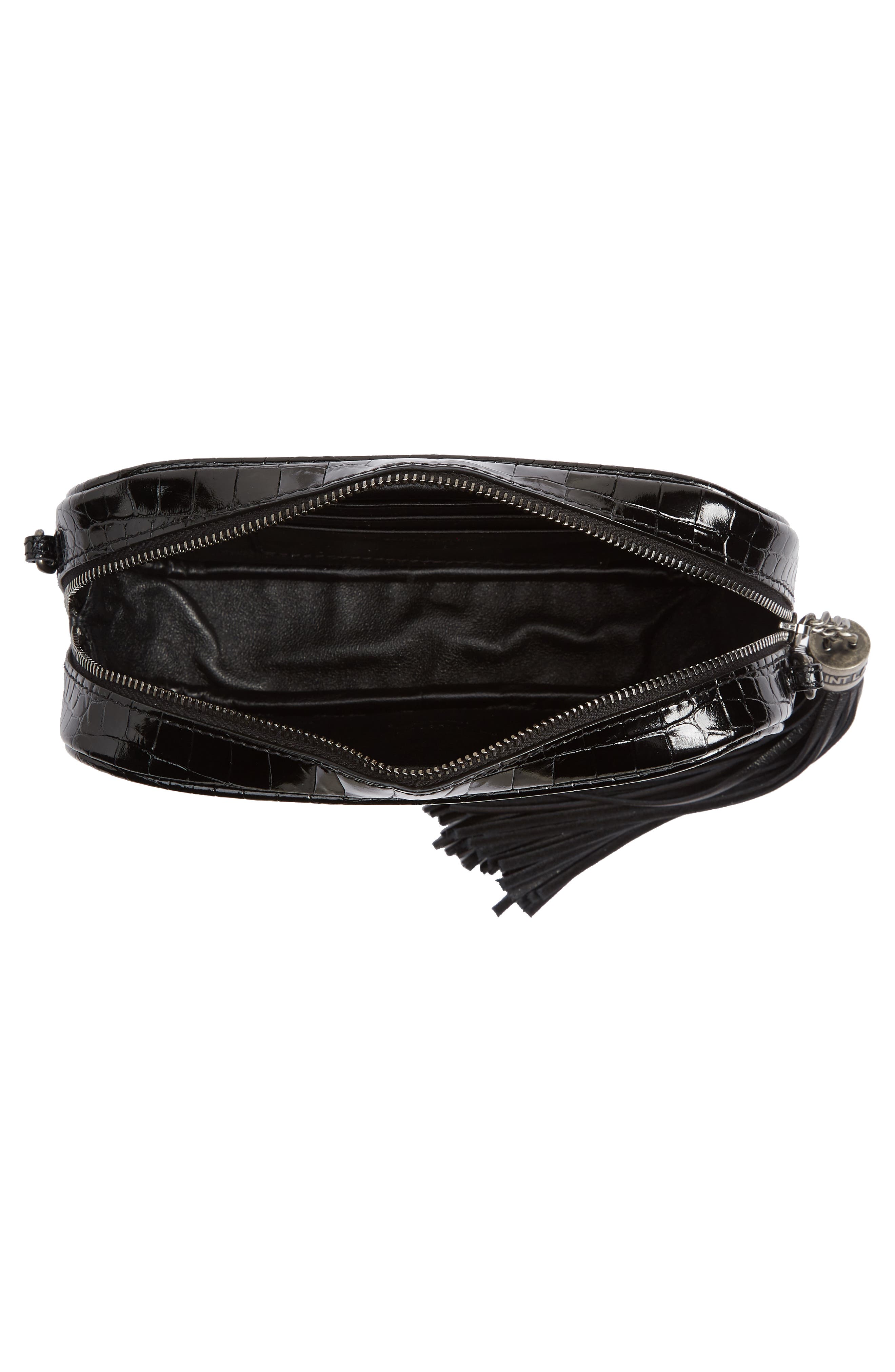 Saint Laurent Mini Lou Croc Embossed Leather Camera Bag, Alternate, color, 